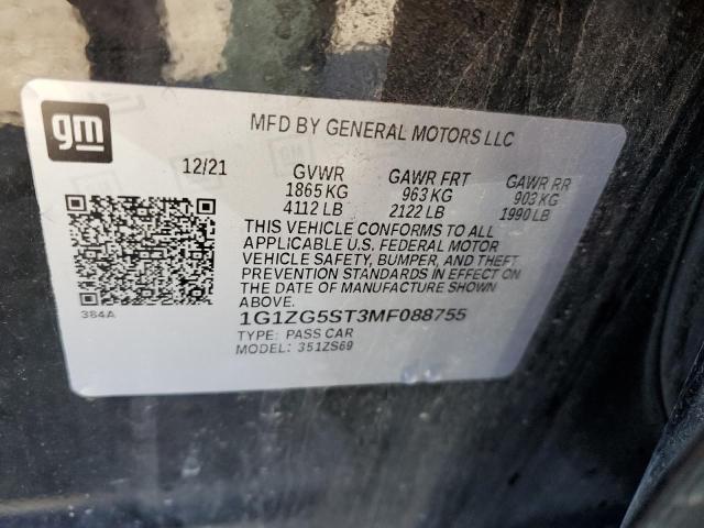 1G1ZG5ST3MF088755 - 2021 CHEVROLET MALIBU RS BLACK photo 12