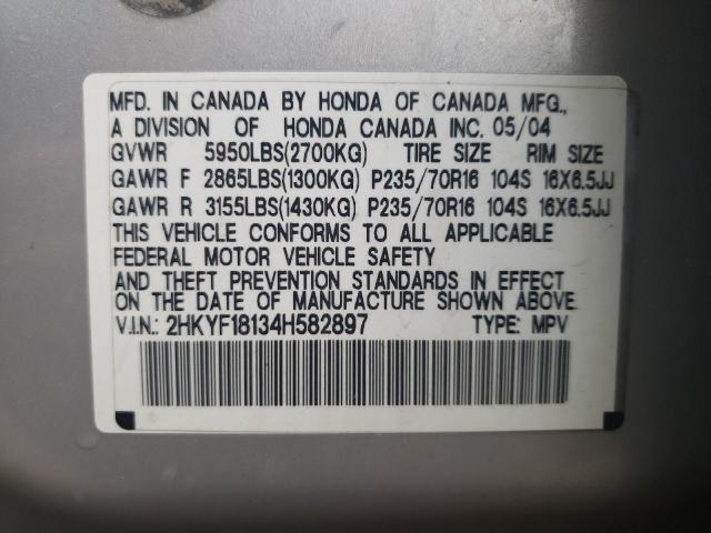 2HKYF18134H582897 - 2004 HONDA PILOT LX SILVER photo 13