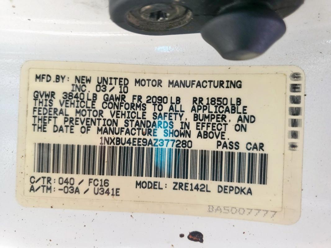 1NXBU4EE9AZ377280 - 2010 TOYOTA COROLLA BASE Білий фото 12