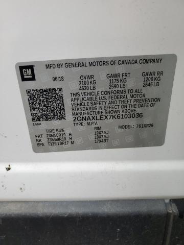 2GNAXLEX7K6103036 - 2019 CHEVROLET EQUINOX LT Weiß Foto 13