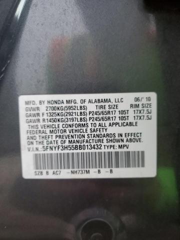 5FNYF3H55BB013432 - 2011 HONDA PILOT EXL 灰色 照片 13