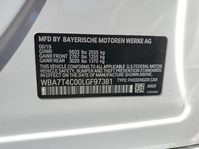 WBA7T4C00LGF97381 - 2020 BMW 740 XI WHITE photo 12