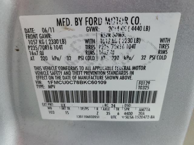 1FMCU0C78BKC60109 - 2011 FORD ESCAPE XLS SILVER photo 13