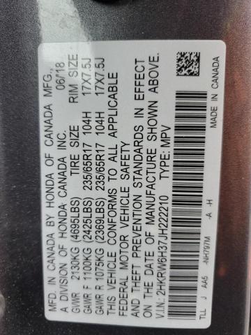 2HKRW6H37JH222210 - 2018 HONDA CR-V LX GRAY photo 14