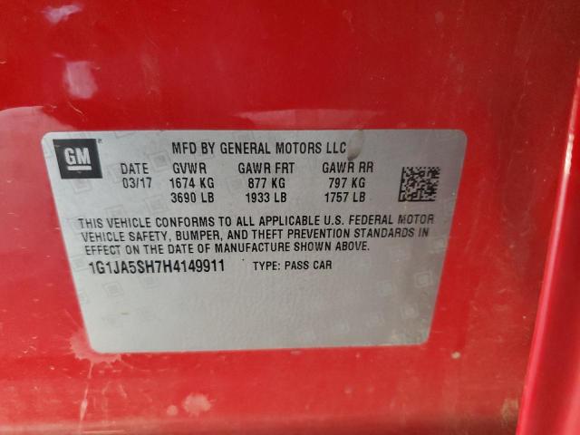 1G1JA5SH7H4149911 - 2017 CHEVROLET SONIC LS RED photo 12