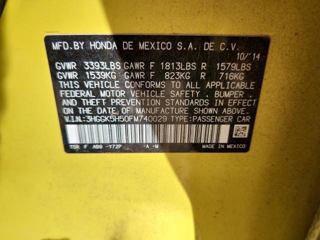 3HGGK5H50FM740029 - 2015 HONDA FIT LX YELLOW photo 13