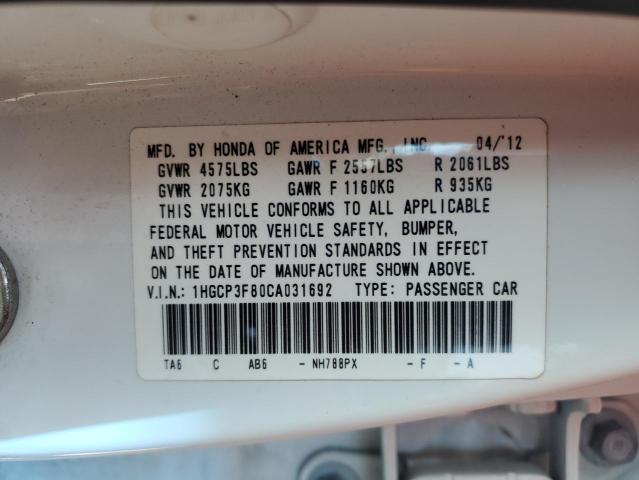 1HGCP3F80CA031692 - 2012 HONDA ACCORD EXL WHITE photo 12