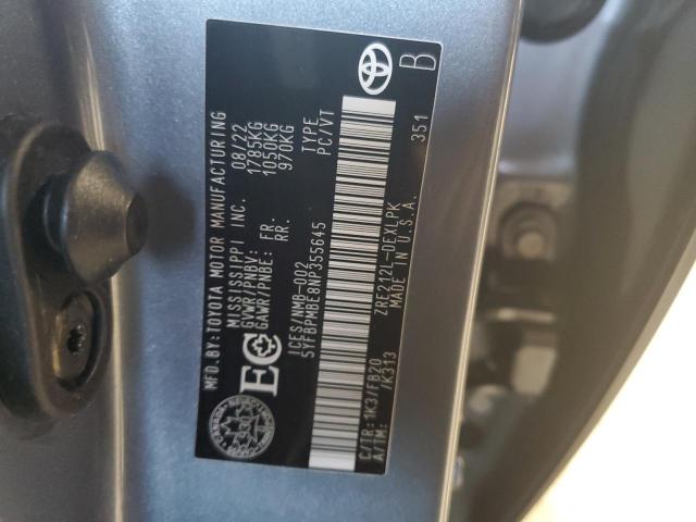 5YFBPMBE8NP355645 - 2022 TOYOTA COROLLA LE Сұр фото 13