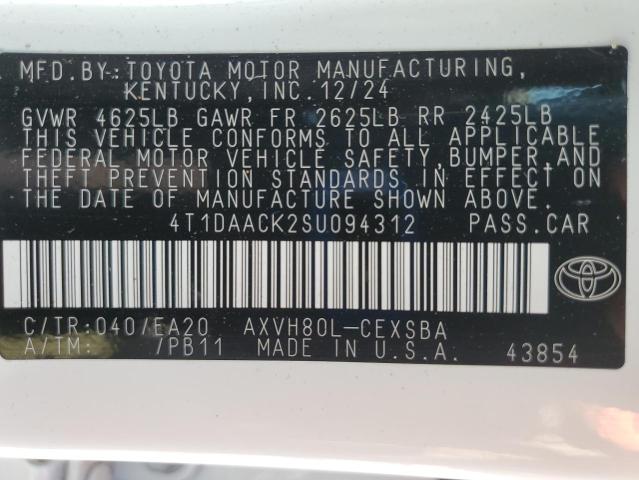 4T1DAACK2SU094312 - 2025 TOYOTA CAMRY XSE Biały zdjęcie 12