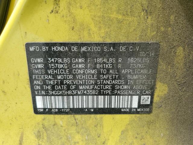3HGGK5H83FM743582 - 2015 HONDA FIT EX Sarı foto 12