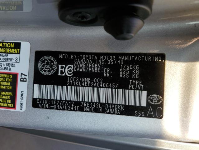 2T1KU4EE2AC406457 - 2010 TOYOTA COROLLA MA SILVER photo 13