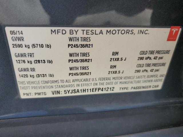 5YJSA1H11EFP41212 - 2014 TESLA MODEL S GRAY photo 12
