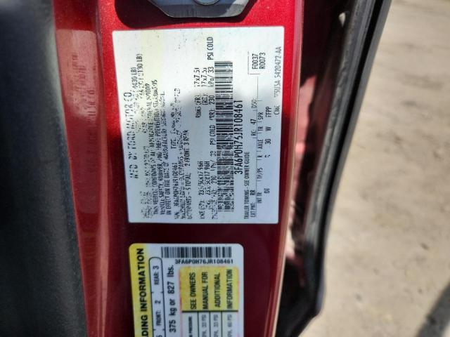 3FA6P0H76JR108461 - 2018 FORD FUSION SE ბურგუნდია ფოტო 12