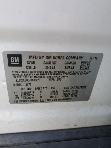 KL7CJLSB8JB635223 - 2018 CHEVROLET TRAX 1LT WHITE photo 13