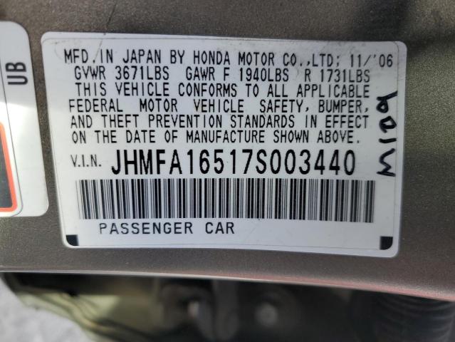 JHMFA16517S003440 - 2007 HONDA CIVIC LX GRAY photo 12