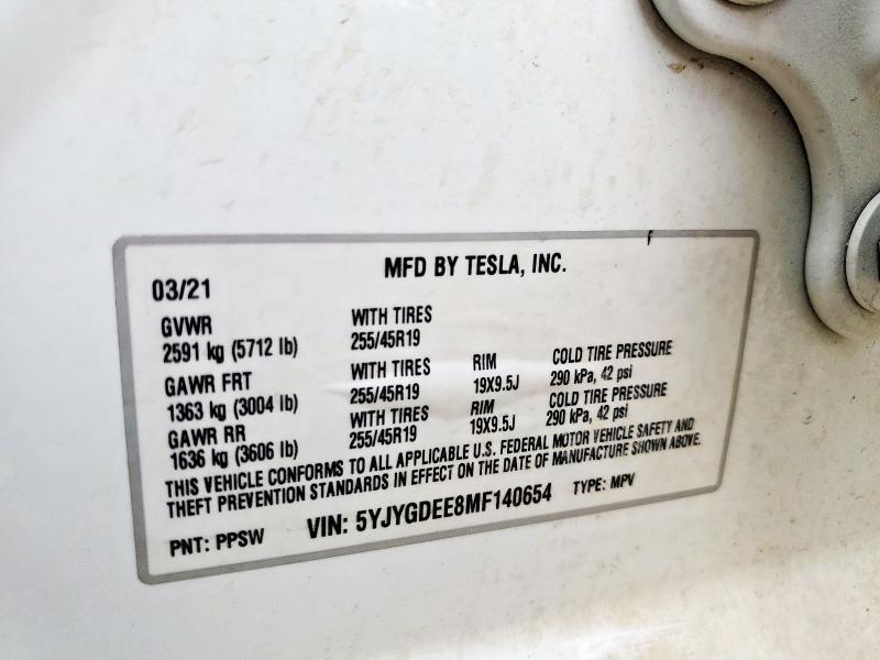 5YJYGDEE8MF140654 - 2021 TESLA MODEL Y WHITE photo 13