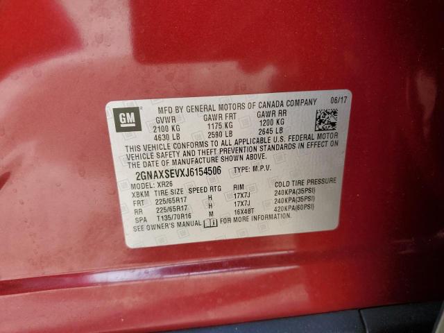 2GNAXSEVXJ6154506 - 2018 CHEVROLET EQUINOX LT RED photo 14