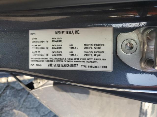 5YJ3E1EA6KF475937 - 2019 TESLA MODEL 3 Серебристый фото 13