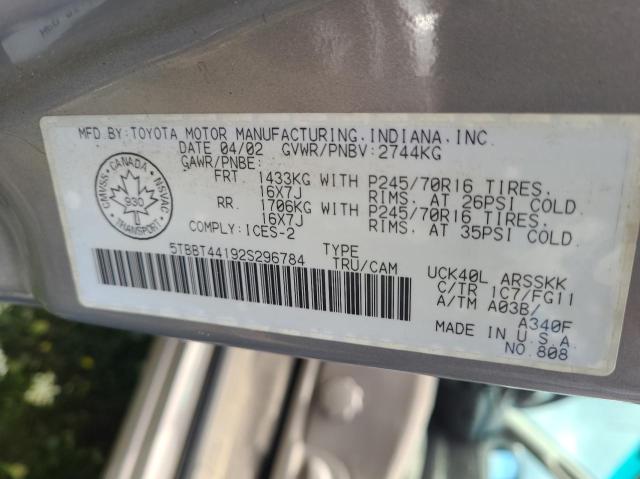 5TBBT44192S296784 - 2002 TOYOTA TUNDRA ACCESS CAB Gris foto 10