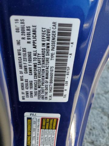 1HGCT1B86HA001075 - 2017 HONDA ACCORD EXL BLUE photo 12