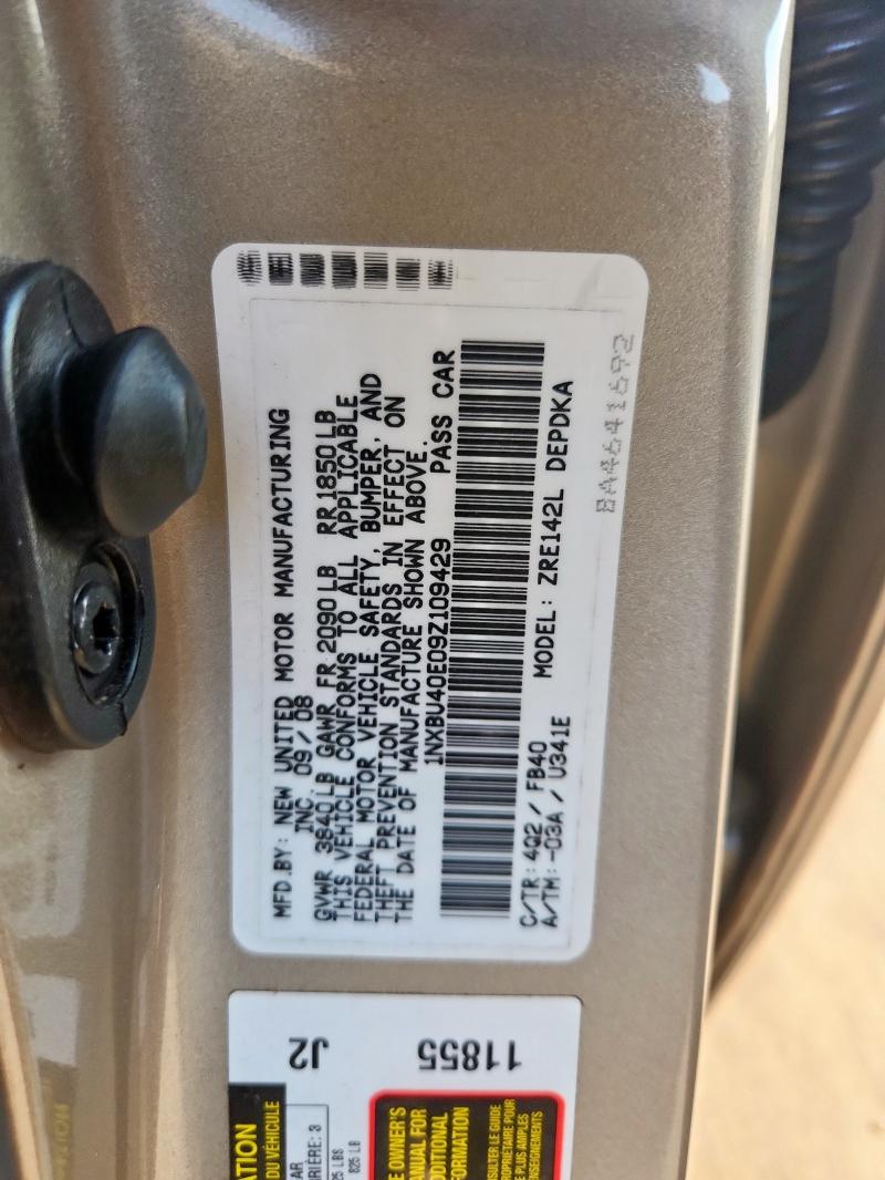 1NXBU40E09Z109429 - 2009 TOYOTA COROLLA BASE 棕色 照片 12