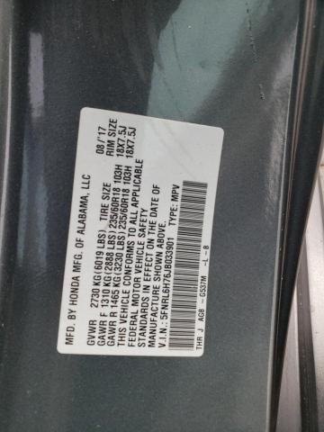 5FNRL6H76JB033901 - 2018 HONDA ODYSSEY EXL Մոխրագույն լուսանկար 12