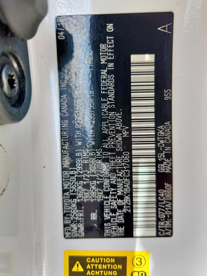 2T2BK1BA0FC317060 - 2015 LEXUS RX 350 BASE WHITE photo 13