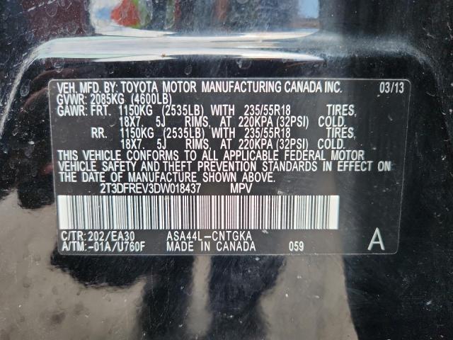 2T3DFREV3DW018437 - 2013 TOYOTA RAV4 LIMITED BLACK photo 14