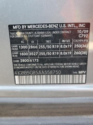 4JGBB5GB5AA558750 - 2010 MERCEDES-BENZ ML 350 SILVER photo 12