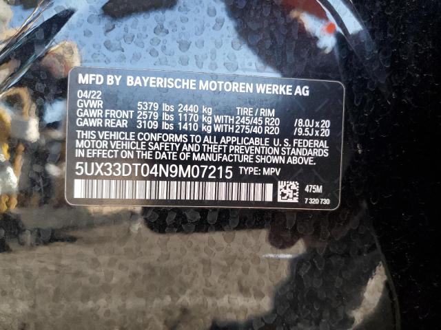 5UX33DT04N9M07215 - 2022 BMW X4 XDRIVE30I BLACK photo 13