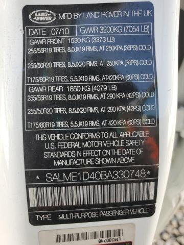 SALME1D40BA330748 - 2011 LAND ROVER RANGE ROVE HSE WHITE photo 12