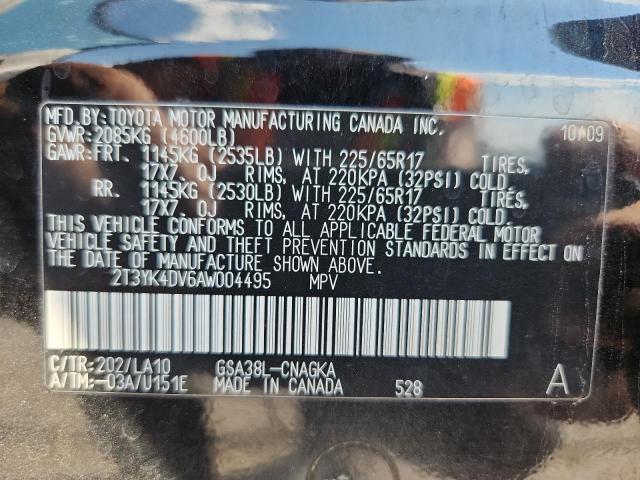 2T3YK4DV6AW004495 - 2010 TOYOTA RAV4 LIMITED შავი ფოტო 14