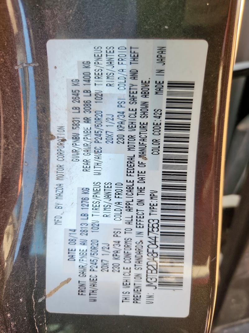 JM3TB2DA8F0447553 - 2015 MAZDA CX-9 GRAND TOURING BROWN photo 13