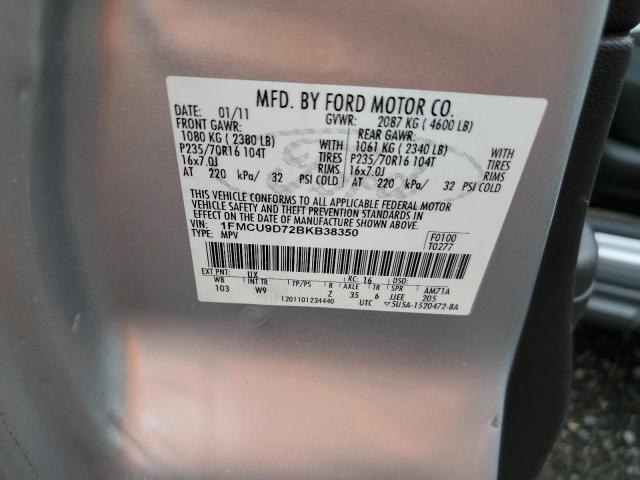 1FMCU9D72BKB38350 - 2011 FORD ESCAPE XLT SILVER photo 13