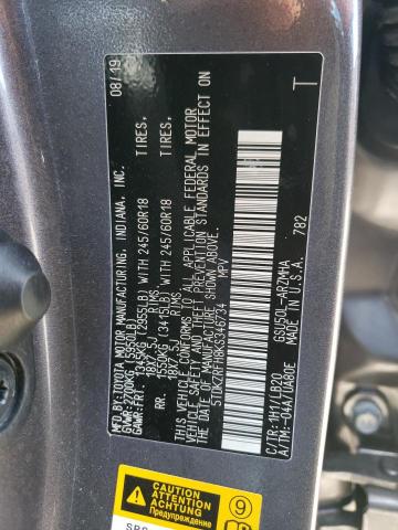 5TDKZRFH8KS346734 - 2019 TOYOTA HIGHLANDER SE GRAY photo 14