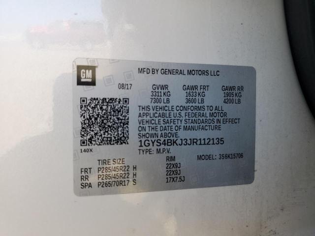 1GYS4BKJ3JR112135 - 2018 CADILLAC ESCALADE LUXURY أبيض صورة 13