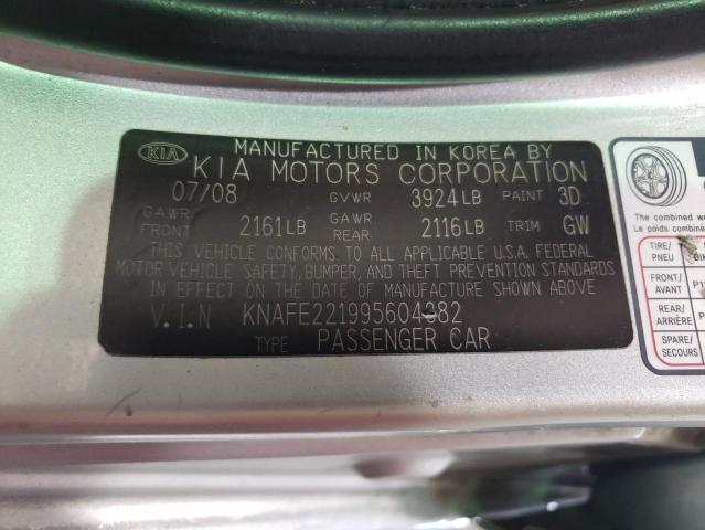 KNAFE221995604382 - 2009 KIA SPECTRA EX SILVER photo 12