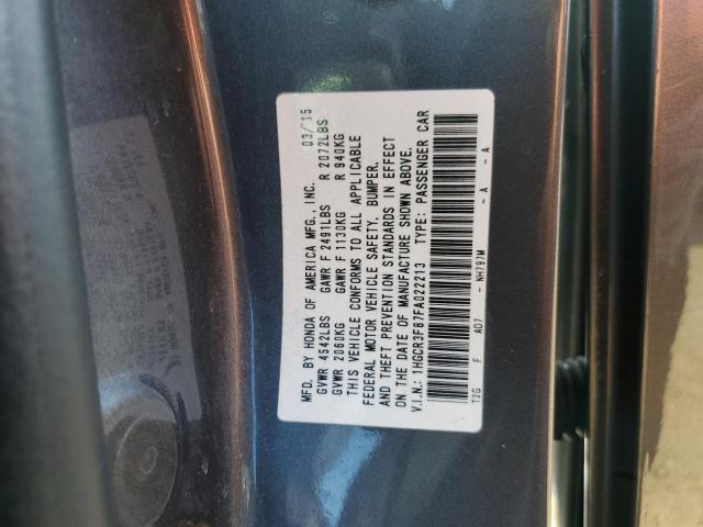 1HGCR3F87FA022213 - 2015 HONDA ACCORD EXL GRAY photo 12