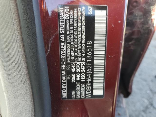 WDBRH64J62F186518 - 2002 MERCEDES-BENZ C 320 BURGUNDY photo 12