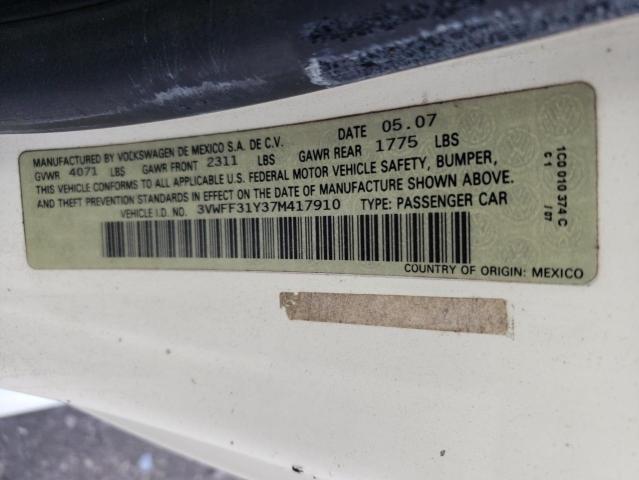 3VWFF31Y37M417910 - 2007 VOLKSWAGEN NEW BEETLE TRIPLE WHITE WHITE photo 12