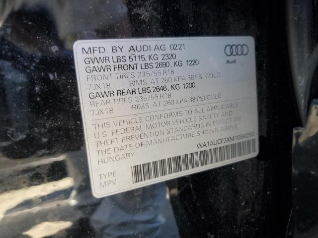 WA1AUCF3XM1094250 - 2021 AUDI Q3 PREMIUM 40 BLACK photo 13