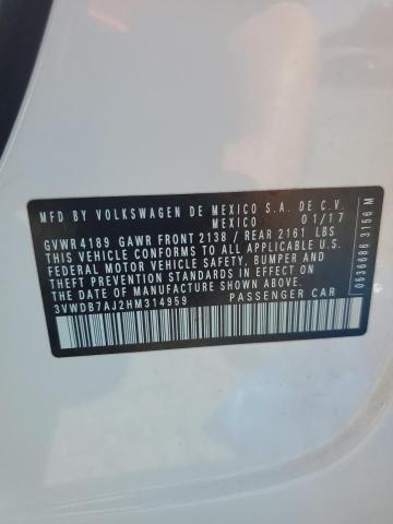3VWDB7AJ2HM314959 - 2017 VOLKSWAGEN JETTA SE თეთრი ფოტო 12