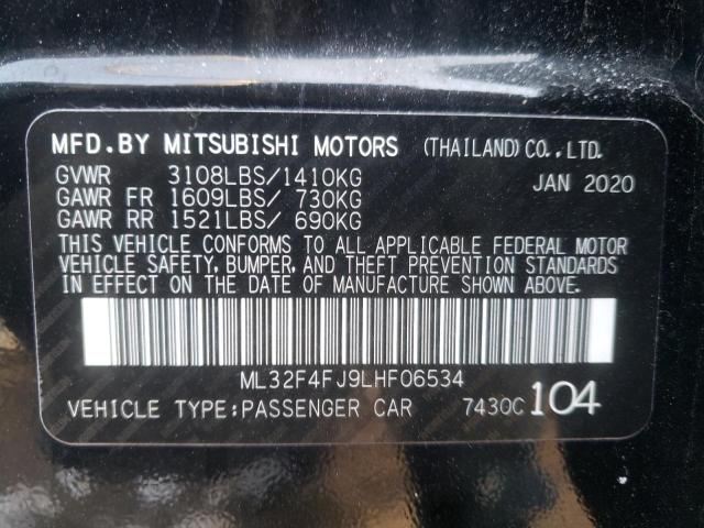 ML32F4FJ9LHF06534 - 2020 MITSUBISHI MIRAGE G4 SE BLACK photo 10