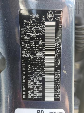 2T1BURHE2JC092611 - 2018 TOYOTA COROLLA L ნაცრისფერი ფოტო 12