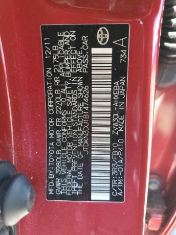 JTDKN3DU1B1474626 - 2011 TOYOTA PRIUS RED photo 12
