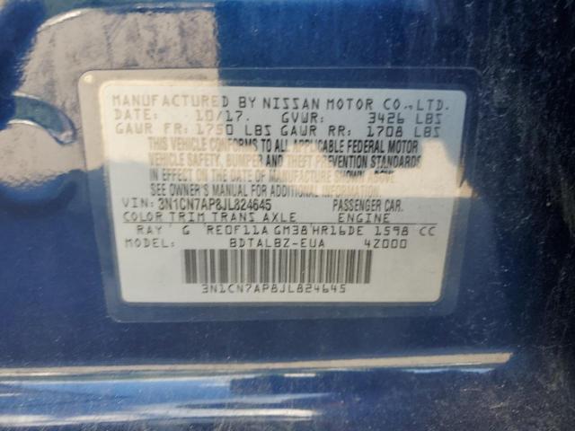 3N1CN7AP8JL824645 - 2018 NISSAN VERSA S BLUE photo 13