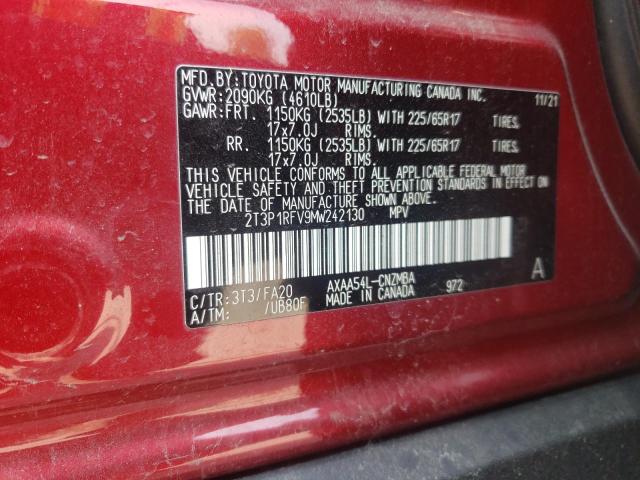 2T3P1RFV9MW242130 - 2021 TOYOTA RAV4 XLE RED photo 12