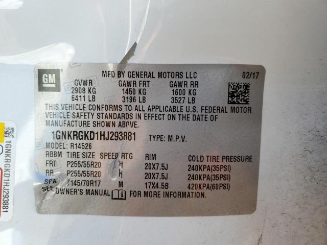1GNKRGKD1HJ293881 - 2017 CHEVROLET TRAVERSE LT თეთრი ფოტო 13