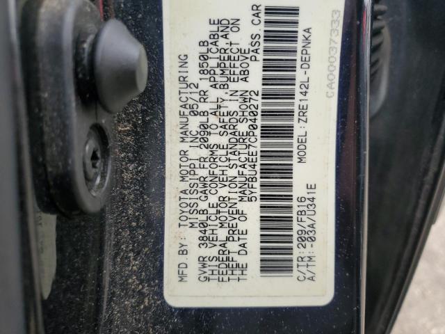 5YFBU4EE7CP040272 - 2012 TOYOTA COROLLA BASE Սև լուսանկար 12