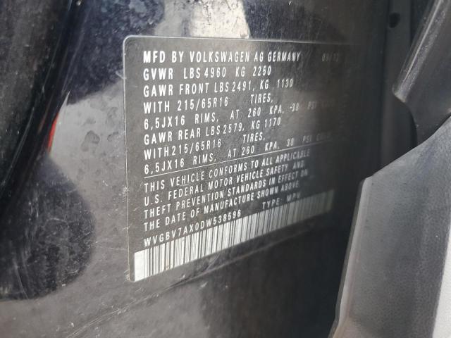 WVGBV7AX0DW538596 - 2013 VOLKSWAGEN TIGUAN S BLACK photo 13